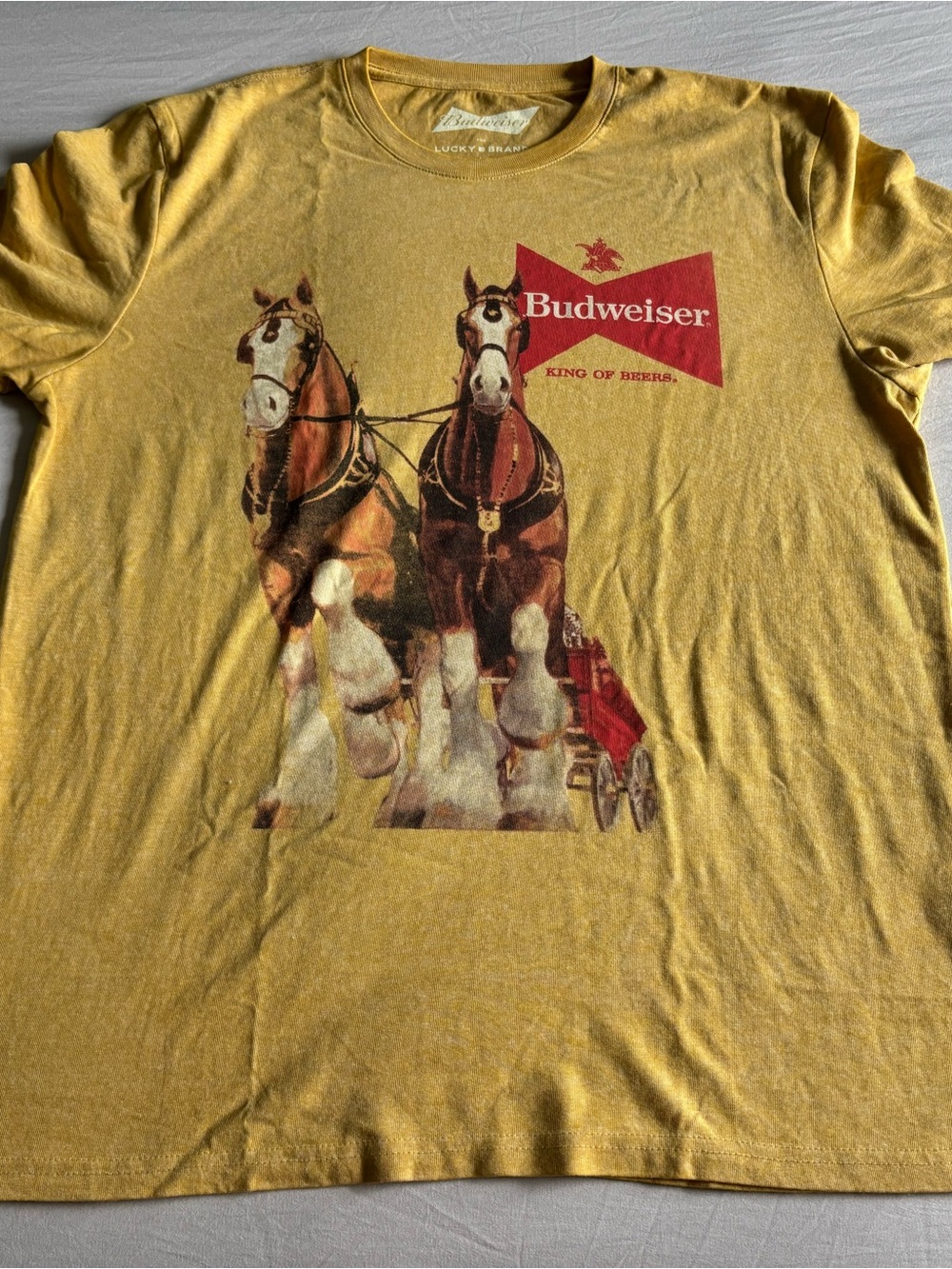 Lucky Brand Yellow Tee with Budweiser Clydesdales Graphic